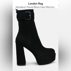 London rag luxe Wanderer Black Mid-Calf Heeled Boots 6